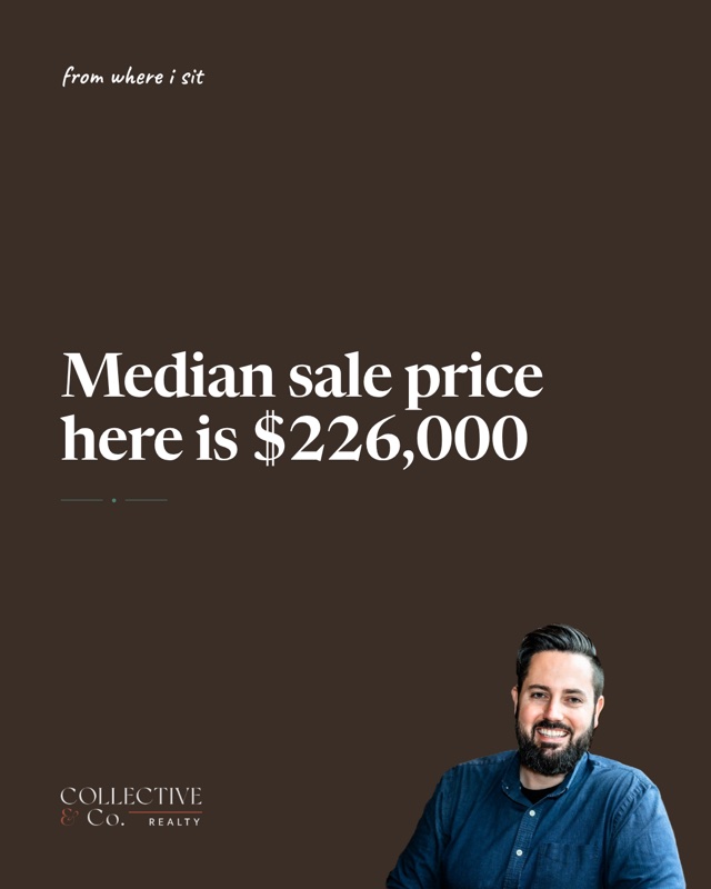 Real Social Studio card: the agent's headshot beside the local median sale price